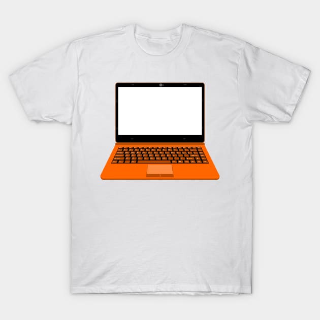 realistic laptop vector illustration in black and orange color T-Shirt by asepsarifudin09